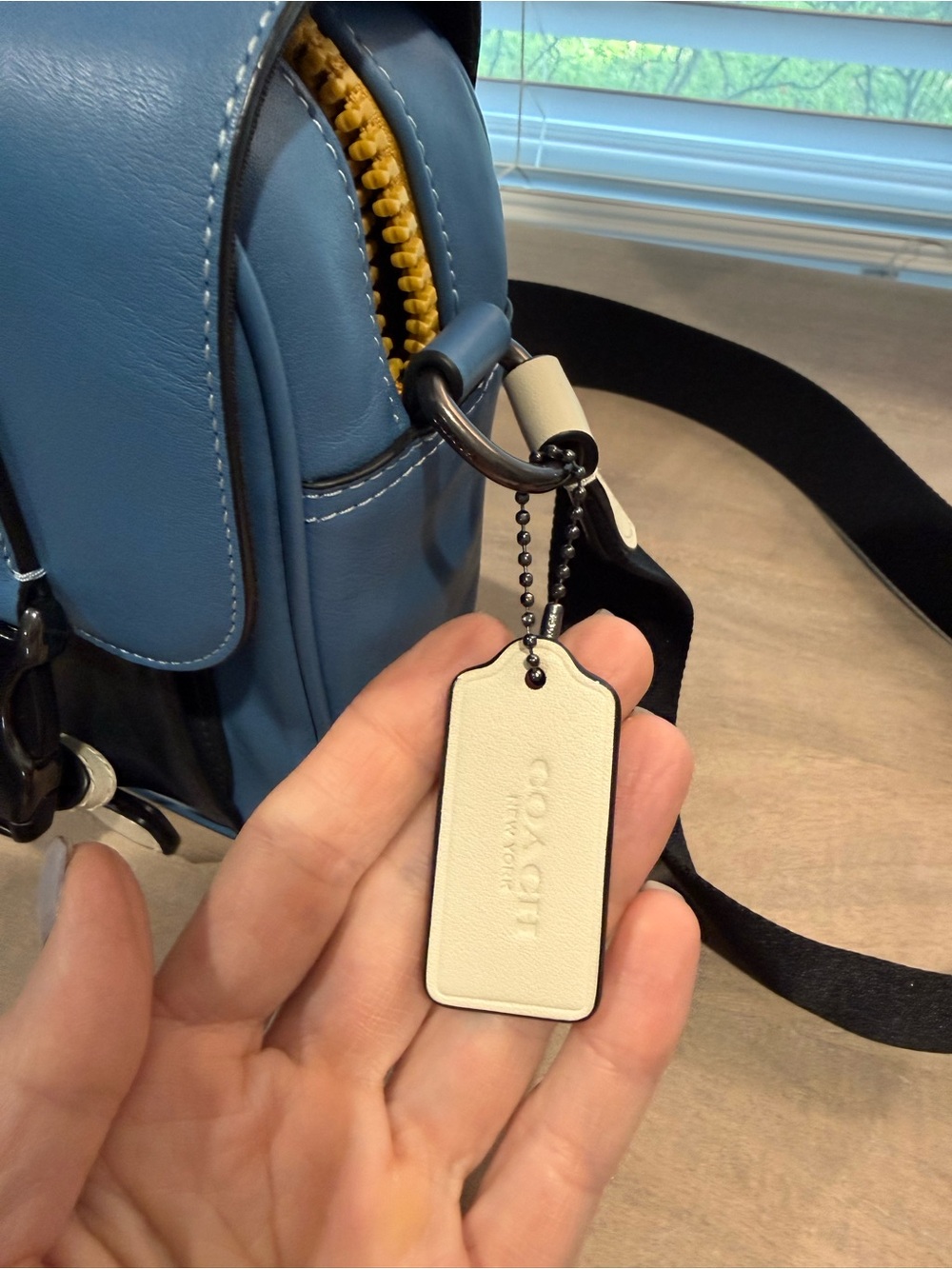 Coach Blue and Black Leather Messenger Bag with Yellow Logo Detail - Picture 2 of 9